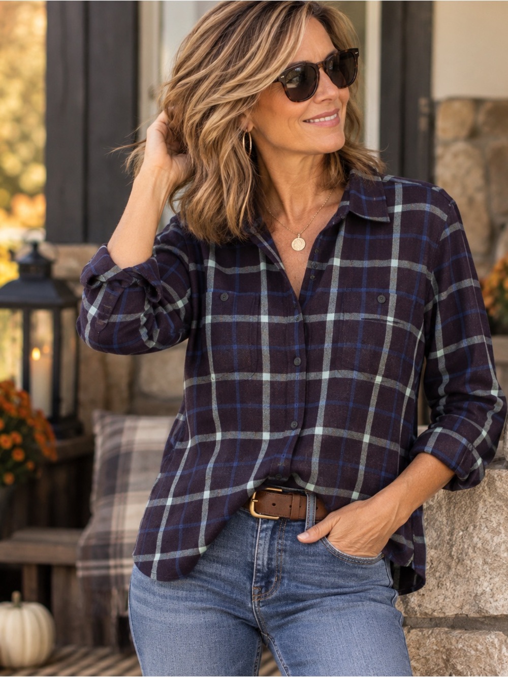 Duluth Trading Co Women’s Medium Plaid Flannel Button Down Shirt Outdoors Fall